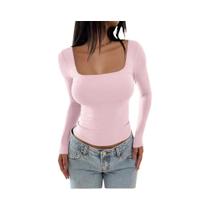 Blusa Cropped Feminina Elegante Casual Básica De Manga Longa Com Decote Quadrado E Franzido Para Blusa Cropped Feminina Elegante Casual Básica De Manga Longa Com Decote Quadrado E Franzido Para