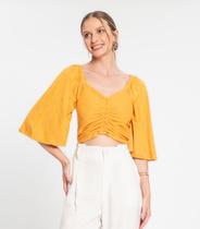 Blusa Cropped Feminina Estampada Rovitex Amarelo