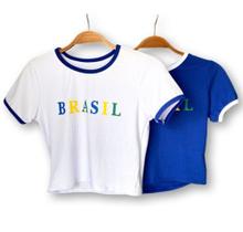 Blusa cropped feminina estilo canelada manga curta Brasil