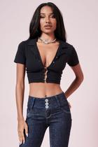 Blusa Cropped Feminina Fecho Frontal Planet Girls Preto