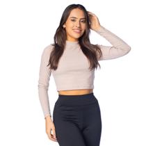 Blusa Cropped Feminina Feliny Logo Metalizado Nude Blusa Cropped Feminina Feliny Logo Metalizado Nude