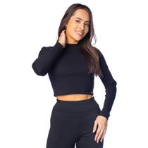 Blusa Cropped Feminina Feliny Logo Metalizado Preto