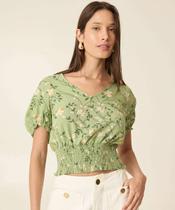 Blusa Cropped Feminina Floral Recorte Lastex Marisa-73925 Blusa Cropped Feminina Floral Recorte Lastex Marisa-73925
