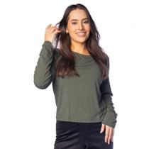 Blusa Cropped Feminina Giraffe Costura Traseira Verde Militar