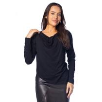 Blusa Cropped Feminina Giraffe Decote Drapeado Preto