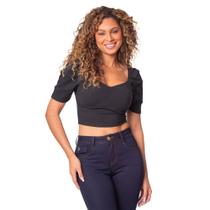 Blusa Cropped Feminina Infinitto Lady Canelada Preto Blusa Cropped Feminina Infinitto Lady Canelada Preto