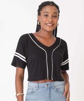 Blusa Cropped Feminina Listras Manga Curta Marisa-14006