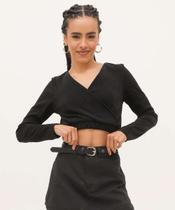 Blusa Cropped Feminina Lurex Manga Longa Marisa-69031