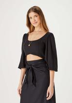 Blusa Cropped Feminina Manga Bufante Preto - Hering Blusa Cropped Feminina Manga Bufante Preto - Hering