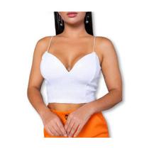 Blusa cropped feminina novidade paetê com bojo alça extra fina