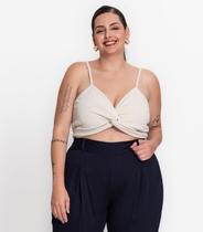 Blusa Cropped Feminina Plus Size Secret Glam Bege