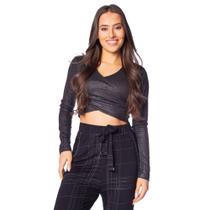 Blusa Cropped Feminina Rovitex Canelada Lurex Preto Blusa Cropped Feminina Rovitex Canelada Lurex Preto