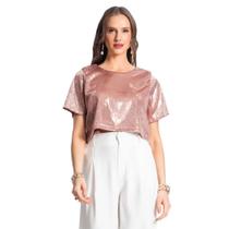 Blusa Cropped Feminina Rovitex Endless Em Paetê Rose