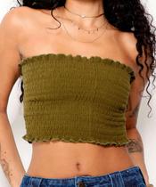 Blusa Cropped Feminina sem alça Lastex-33032 Blusa Cropped Feminina sem alça Lastex-33032