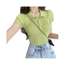 Blusa Cropped Feminina Slimming Estilo Coreano Vintage Com Manga Curta Em Tricô Design De Seda