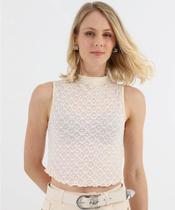 Blusa Cropped Feminina Tule Trabalhado Marisa Off Whit-45004 Blusa Cropped Feminina Tule Trabalhado Marisa Off Whit-45004