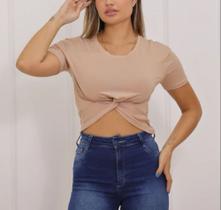 Blusa Cropped feminina viscolycra manga curta nozinho elegante