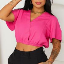 Blusa Cropped Feminino Alfaiataria Decote V Com Elastico Blusa Cropped Feminino Alfaiataria Decote V Com Elastico