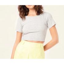 Blusa cropped feminino básica canelada gola rasa manga curta moda feminina