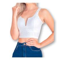 Blusa Cropped feminino bengaline alça grossa decote v fashion