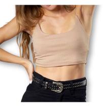 Blusa Cropped feminino canelada alça fina tendência estilo