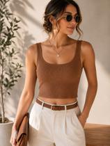 Blusa Cropped feminino canelada Marrom Blusa Cropped feminino canelada Marrom