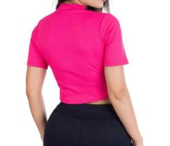 Blusa Cropped feminino canelado básico manga curta gola alta fashion