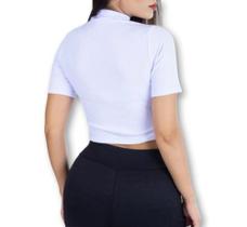 Blusa Cropped feminino canelado básico manga curta gola alta moda elegante