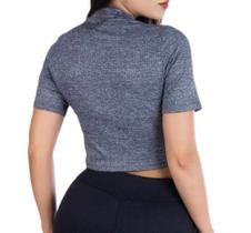 Blusa Cropped feminino canelado básico manga curta gola alta moda influencer