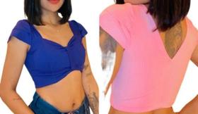 Blusa Cropped feminino canelado detalhe no decote e ombro roupas femininas