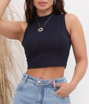 Blusa cropped feminino canelado gola alta cavado moda blogueira