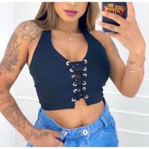 Blusa cropped feminino canelado ilhòs com bojo moda feminina