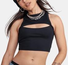 Blusa cropped feminino canelado recorte vazado frontal sem bojo basico