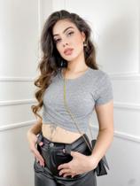 Blusa cropped feminino canelado x transpassado manga curta com bojo exclusivo