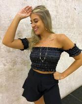 Blusa cropped feminino ciganinha ombro a ombro lastex