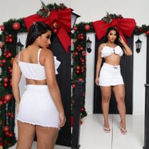 Blusa Cropped Feminino Com Tres Babados e Alça com Regulador Top faixa