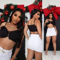 Blusa Cropped Feminino Com Tres Babados e Alça com Regulador Top faixa