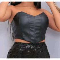 Blusa cropped feminino corselet com zíper nas costas teciso material sintético