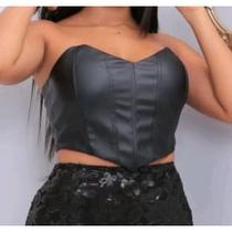 Blusa cropped feminino corset com zíper nas costas material sintético moda gringa