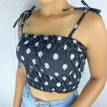 Blusa Cropped Feminino Lastex Com Alcinha Ajustável De Laço