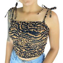 Blusa Cropped Feminino Lastex Com Alcinha Ajustável De Laço