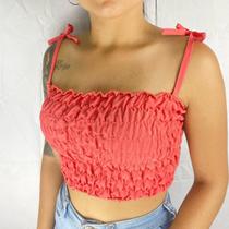 Blusa Cropped Feminino Lastex Com Alcinha Ajustável De Laço