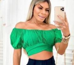 Blusa cropped feminino manga ciganinha bufante amarração