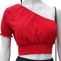 Blusa Cropped Feminino Mula Manca Com Amarração Nas Costas Top Verão Manga Curta P, M, G, GG Varia Cores Um Ombro Moda B