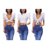 Blusa cropped feminino multiformas manga curta princesa amarração moda feminina