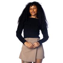 Blusa Cropped Feminino Oliveira Malhas Manga Bufantes Preto Blusa Cropped Feminino Oliveira Malhas Manga Bufantes Preto