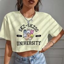 Blusa Cropped Feminino OVERSIZED Stray Kids Skz Skzoo University Personagens Fofos