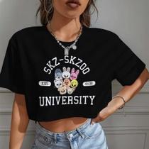 Blusa Cropped Feminino OVERSIZED Stray Kids Skz Skzoo University Personagens Fofos