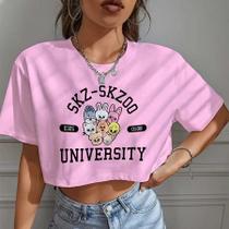 Blusa Cropped Feminino OVERSIZED Stray Kids Skz Skzoo University Personagens Fofos