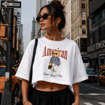 Blusa Cropped Feminino Oversized Urso bear americam arte vintagem school estilo gringa blogueira top Blusa Cropped Feminino Oversized Urso bear americam arte vintagem school estilo gringa blogueira top